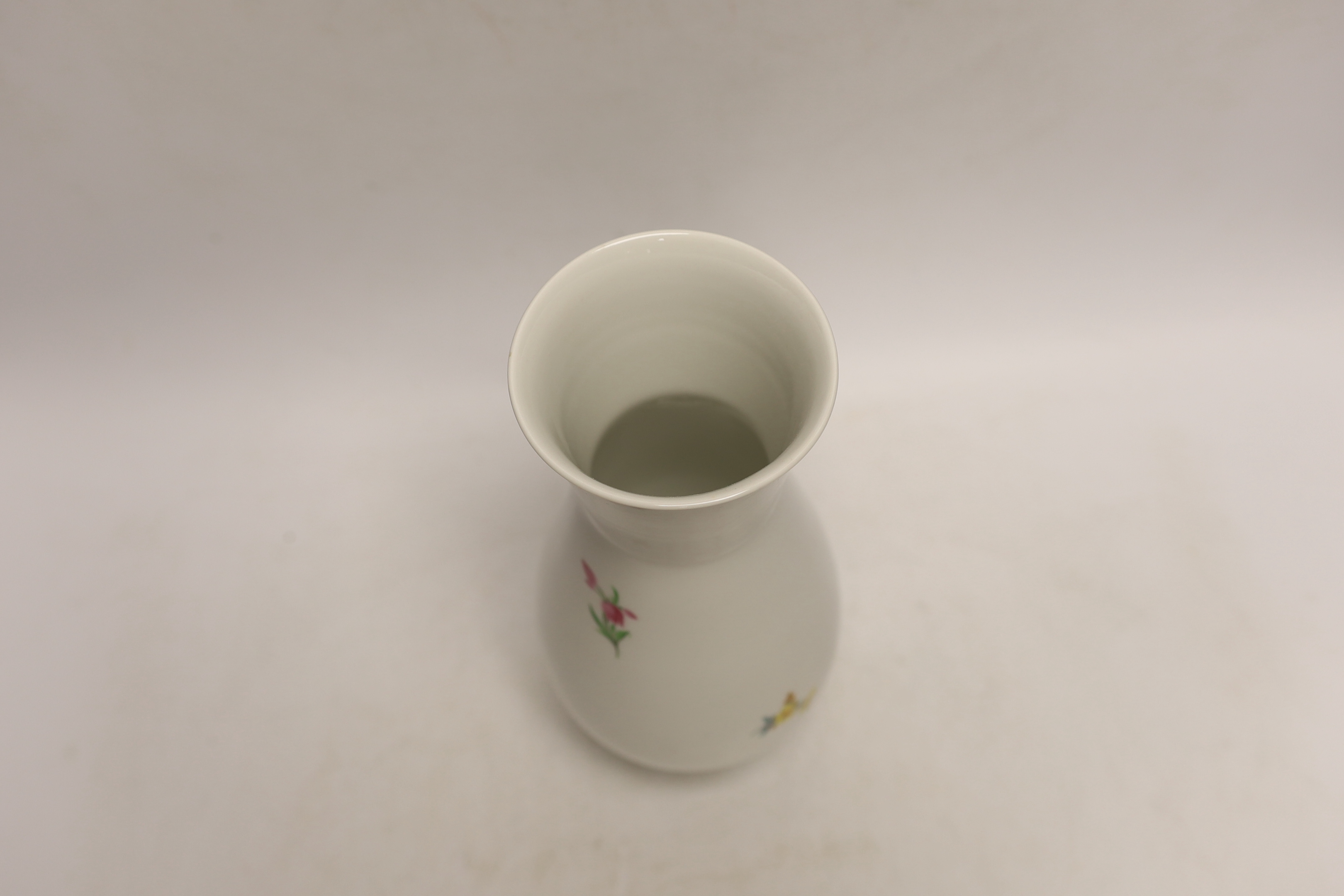 A cased Meissen floral vase, c1970, 24cm high